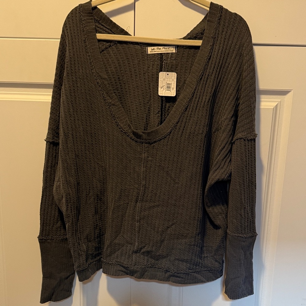We The Free Charcoal Ribbed Knit Top